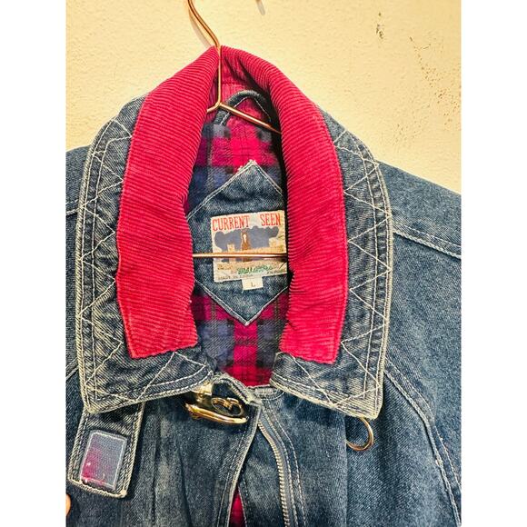 Vintage CURRENT SEEN Women’s Blue Denim Zip Chore Jean Barn Jacket Shacket sz L - Picture 6 of 13